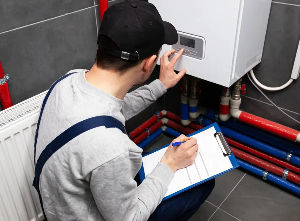 plumber performing maintenance on a water heater springfield illinois
