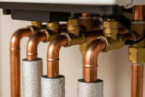 F.J. Murphy & Son, Inc.—A set of boiler pipes insulated in a home in Springfield, IL.