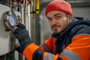 F.J. Murphy & Son, Inc.—A professional plumber installs a new boiler water heater in preparation for the winter season in Springfield, IL.