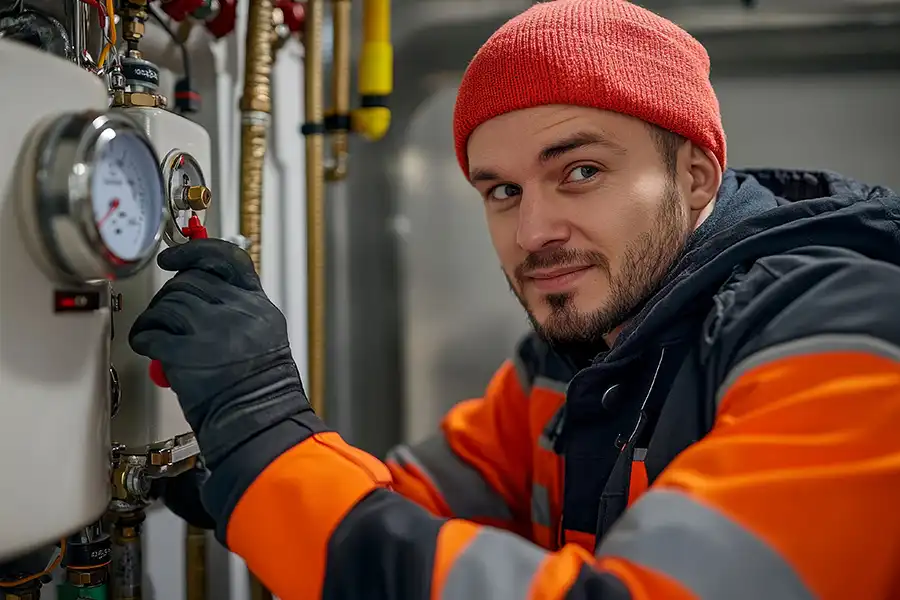 F.J. Murphy & Son, Inc.—A professional plumber installs a new boiler water heater in preparation for the winter season in Springfield, IL.