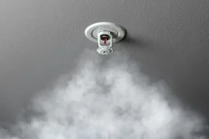 A fire sprinkler system with smoke in a residence in Springfield, IL.