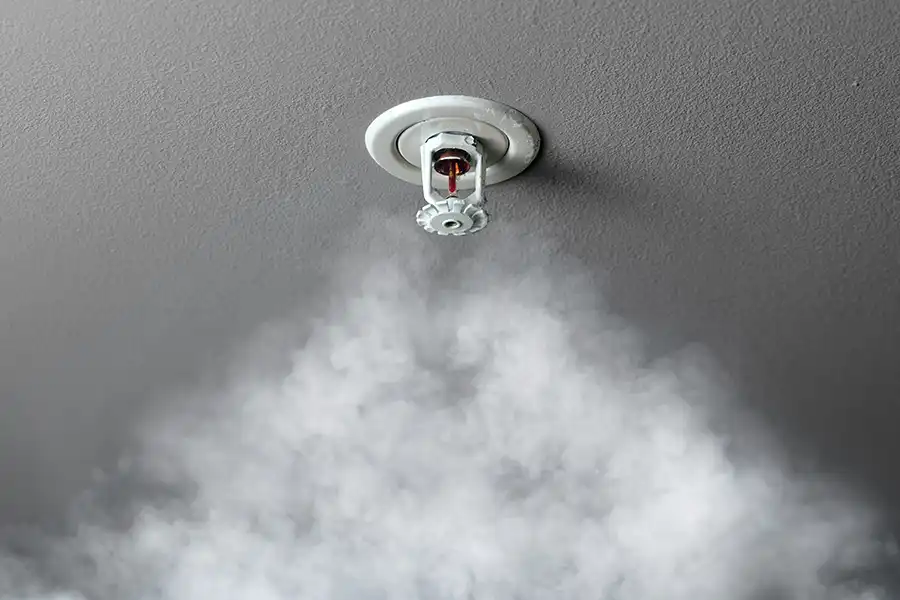 A fire sprinkler system with smoke in a residence in Springfield, IL.